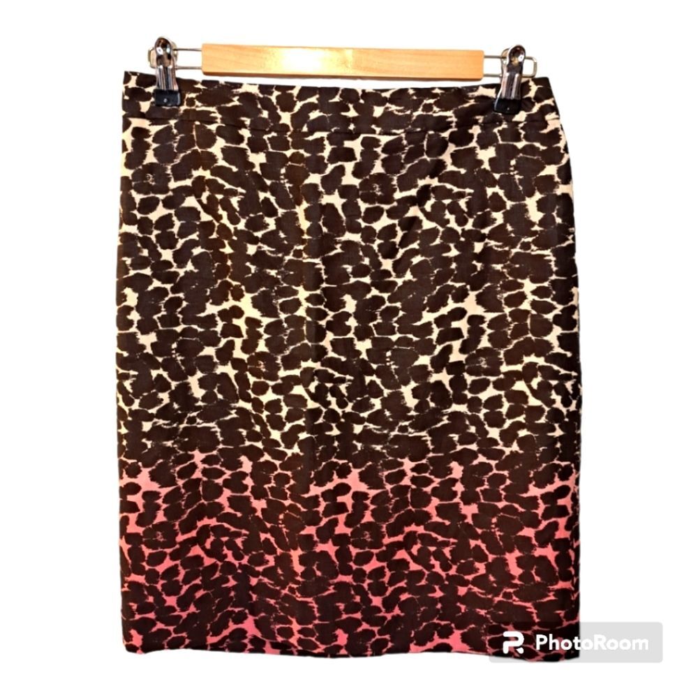 J.CREW MULTI COLOR LEOPARD DESIGN PENCIL LINEN SKIRT SZ 4